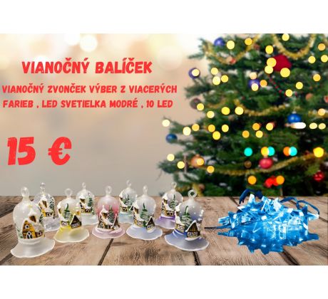 Vianočný balíček , Vianočný zvonček výber z viacerých farieb , LED svetielka modré