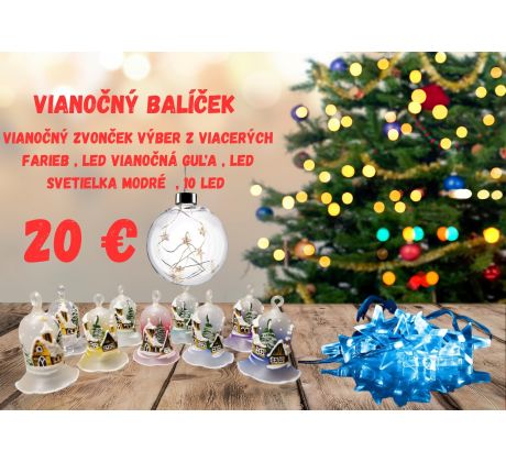 Vianočný balíček , Vianočný zvonček výber z viacerých farieb ,LED vianočná guľa ,  LED svetielka modré
