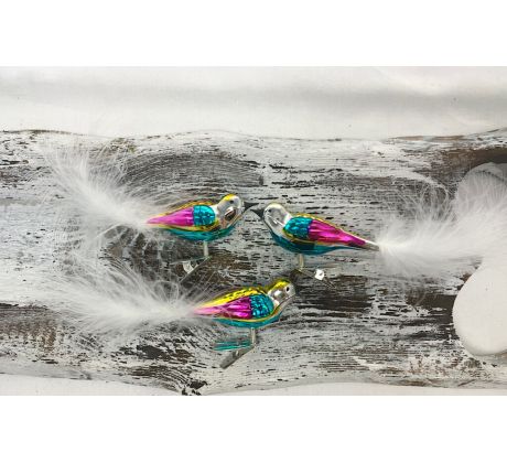 Retro vtáčik 415/325/3ks – tyrkys, žltá,ružová