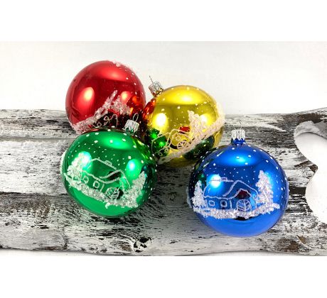 Vianočné gule 22/4304/8/4ks – setaluxové chalúpky-retro