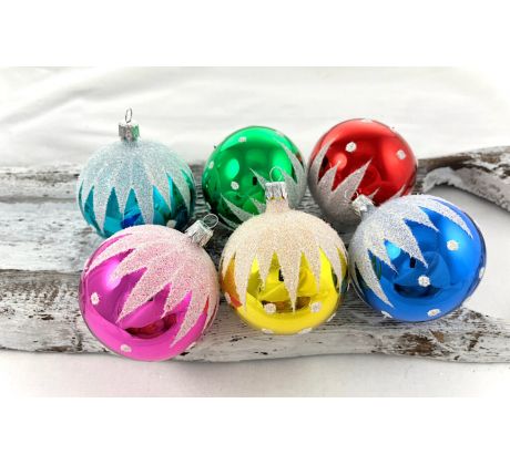 Vianočné gule 22/4542/7/6ks – retro zuby s bodkami