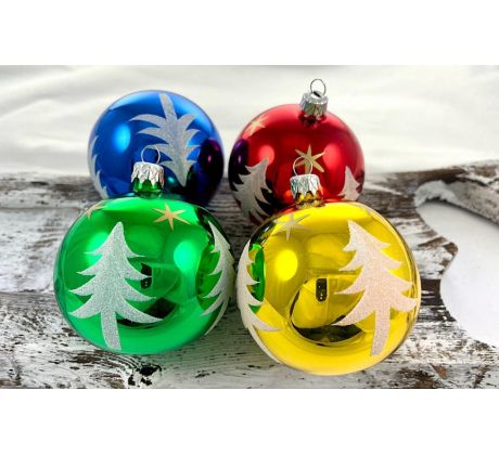 Vianočné gule 22/4546/8/4ks – retro stromy + hviezdy