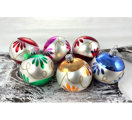 Vianočné gule 24/5965/6/6ks – malé indiánske pierka-retro