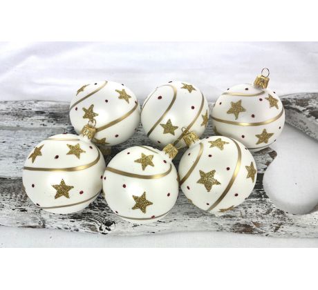 Vianočné gule 24/8742/7/6ks – biele s hviezdičkami