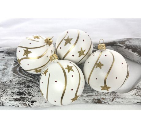 Vianočné gule 24/8743/8/4ks – biela + hviezdičky