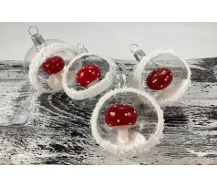 Vianočné gule 66115101/6/4ks – vlepené muchotrávky-retro