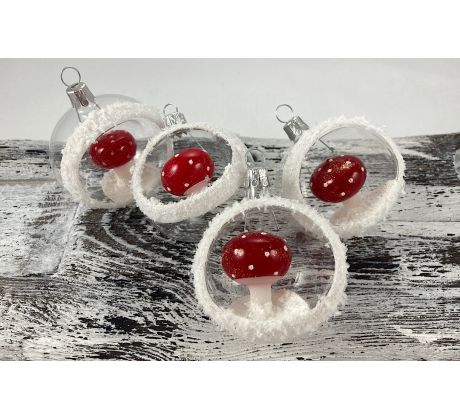 Vianočné gule 66115101/6/4ks – vlepené muchotrávky-retro