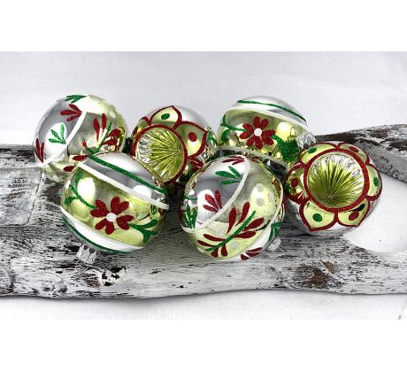 Vianočné gule 80/1732/7/6ks – retro set s pichancom-retro