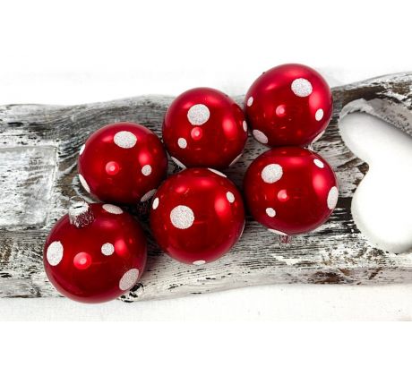 Vianočné gule 26/2038/6/6ks – červené + biele bodky