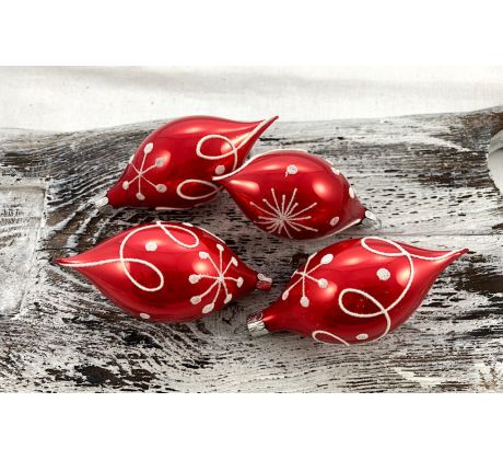 Vianočné olivy 36/085/8×4/4 – červené, špirálky,vločky