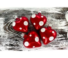 Vianočné srdiečka 463/177/4ks – červené + biele bodky