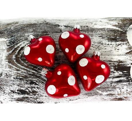 Vianočné srdiečka 463/177/4ks – červené + biele bodky