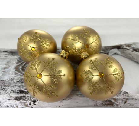 Vianočné gule 22/4494/8/4ks – zlatá metalíza + kamienok