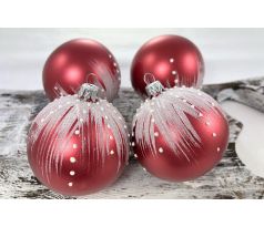 Vianočné gule 22/4499/8/4ks – červená metalíza + biely dekor