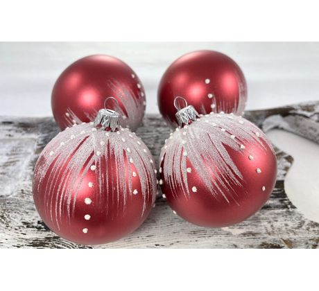 Vianočné gule 22/4499/8/4ks – červená metalíza + biely dekor