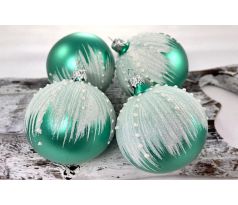 Vianočné gule 22/4500/8/4ks – zelená metalíza + biely dekor