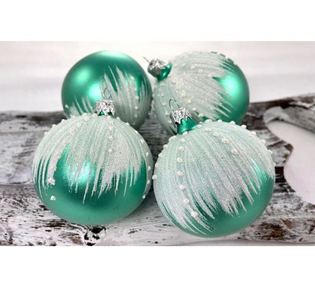 Vianočné gule 22/4500/8/4ks – zelená metalíza + biely dekor