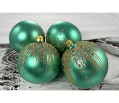 Vianočné gule 22/4501/8/4ks – zelená metalíza + zlatý dekor
