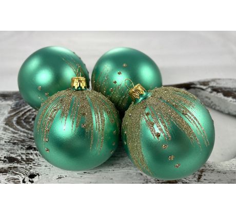 Vianočné gule 22/4501/8/4ks – zelená metalíza + zlatý dekor