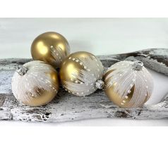Vianočné gule 22/4502/8/4ks -zlatá metalíza + biely dekor