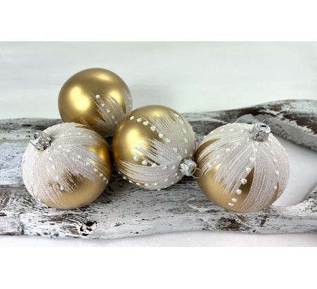 Vianočné gule 22/4502/8/4ks -zlatá metalíza + biely dekor