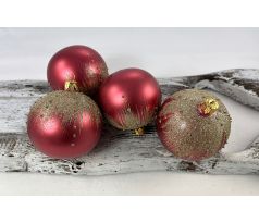 Vianočné gule 22/4503/8/4ks – červená metalíza + zlatý dekor