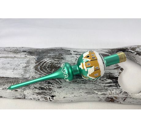 Vianočný špic 621/547/7/1ks – domček/zelená metalíza