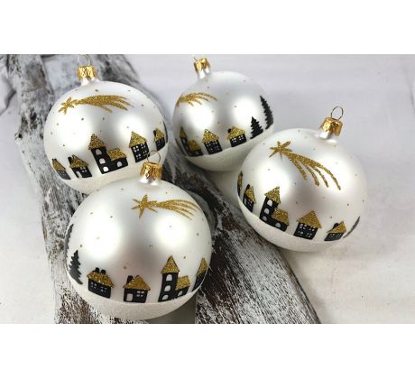 Vianočné gule 24/8736/10/4ks – chalúpky s kométou 