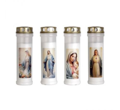 Náhrobný kahanec Panna Mária biely 98 hod, 380 g