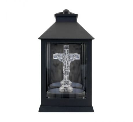 Náhrobný LED kahanec, lucerna Kríž čierny